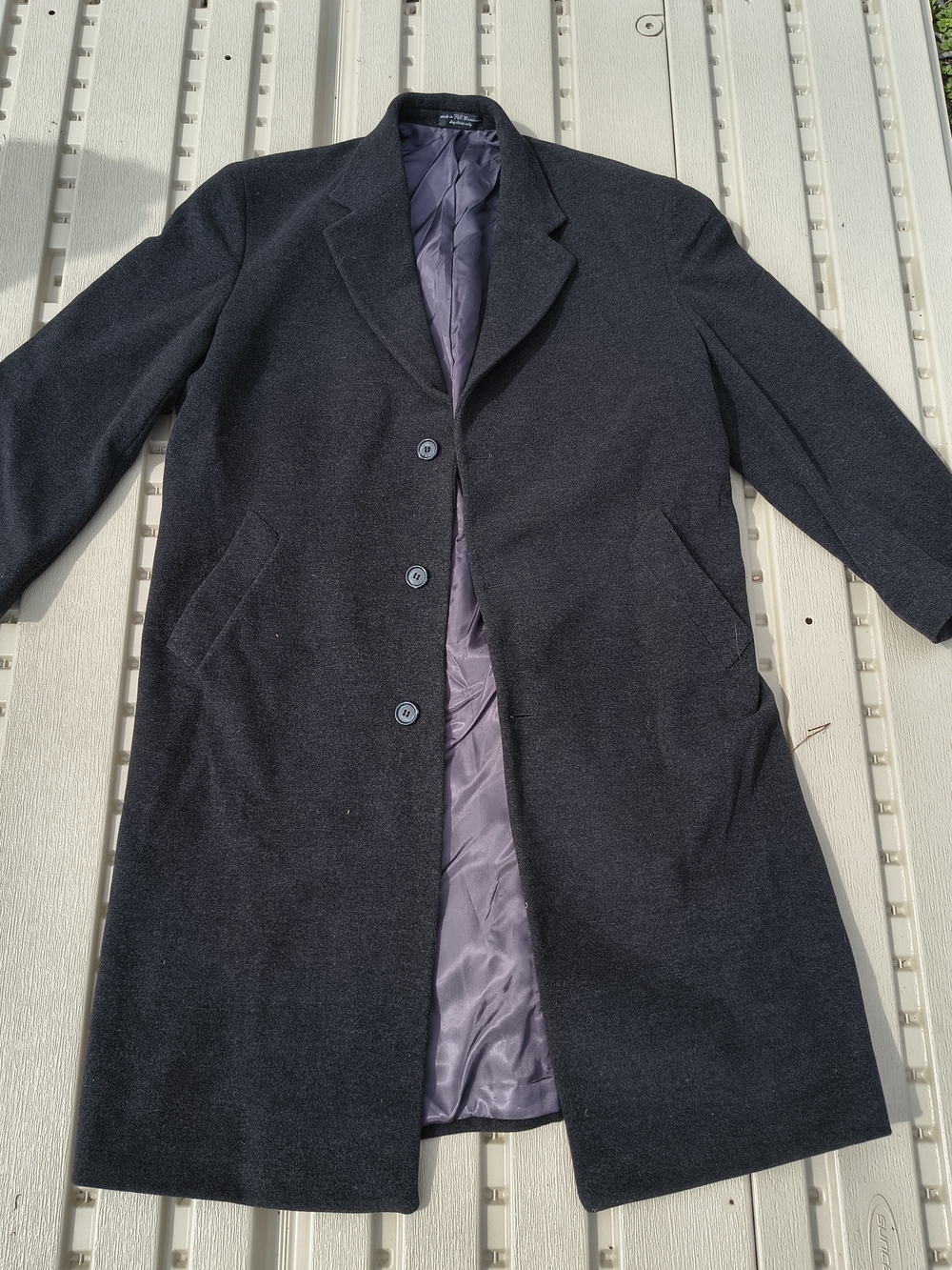 Vintage Kasper Men's Cashmere Blend Overcoat Size 44S Charcoal